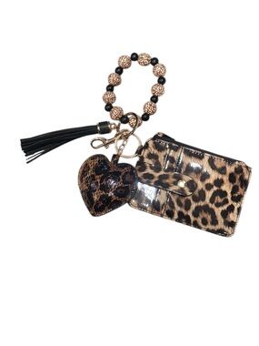 Leopard Print Wristlet Keychain Card Holder with Tassel